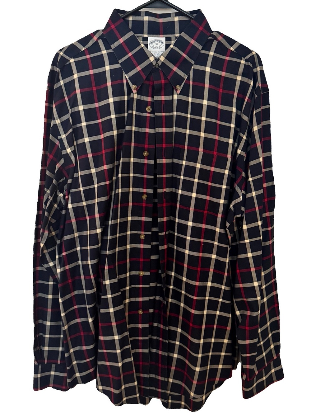 Brooks Brothers Black Plaid Button-Down Shirt with Red and Cream Checks